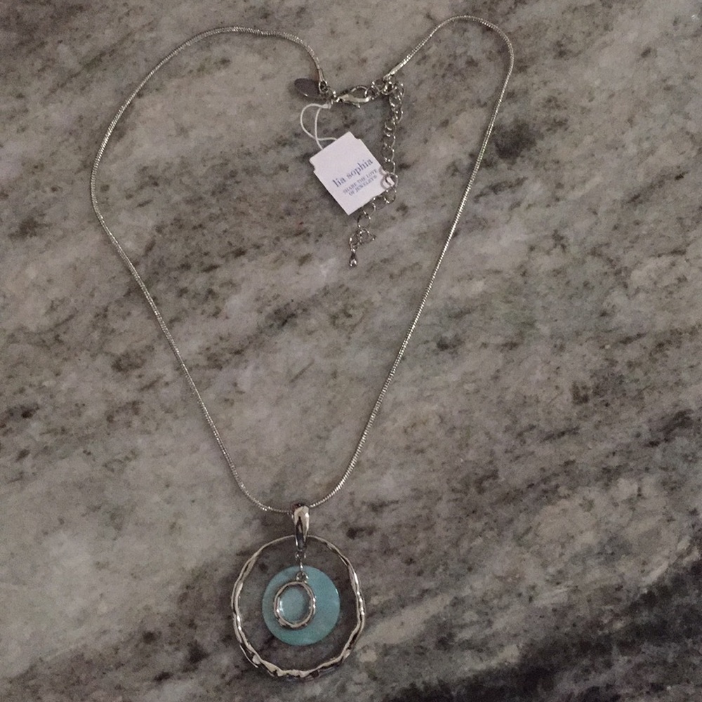 New Lia Sophia SILVER Tone TEAL Stone Necklace - Picture 4 of 6